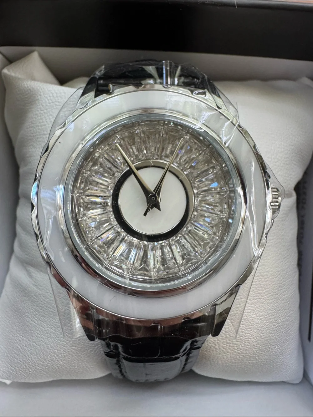 Invicta Silver Celestial Lady 37.3mm Crystal Face and Genuine Leather Band